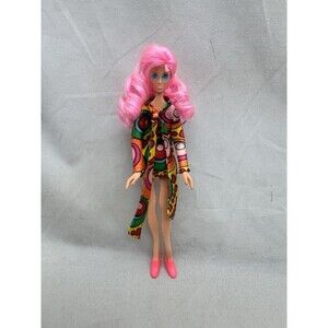 Vintage 1960s Ideal Flatsy Doll 8” Tall Pink Hair Eyelashes Groovy 70s Outfit